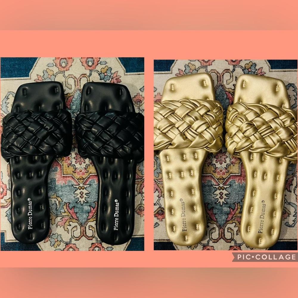 LOT Pierre Dumas Starling Woven Womens Black Gold 7 Sandals New Slides Puffy